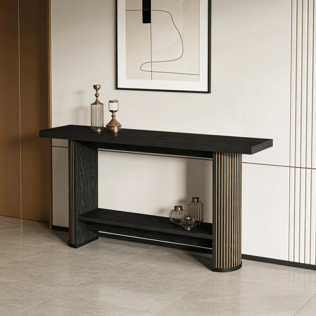 Consolle sottile in legno dal design moderno per ingresso e soggiorno, nera, struttura robusta, facile da montare