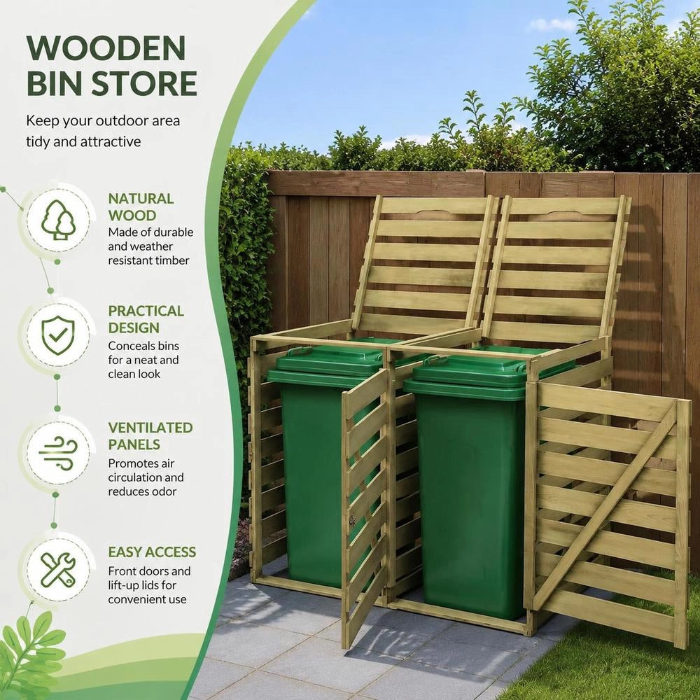 Bin Storage Box For 2 Bins, 240 L Each, Made Of Impregnated Wood