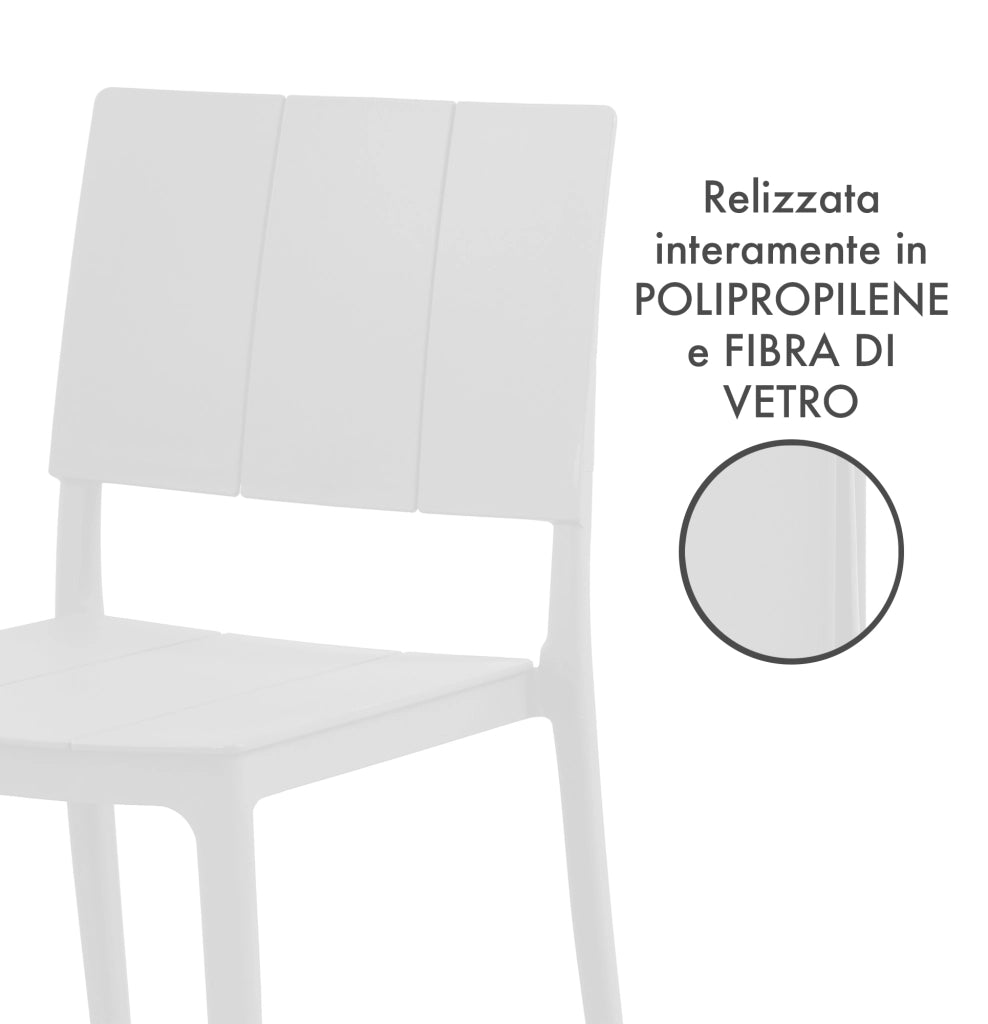 Set 4 Sedie In Polipropilene e Fibra Di Vetro Sedia Cucina Trattamento Uv Antiscolorimento Giardino Interno Esterno Moderne Robuste Resistenti Seduta Terrazzo Soggiorno Bar Ristorante Impilabili Livia-Bianco