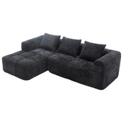 Divano Modulare con Chaise Longue 3 Posti con Cuscini e Tasche Laterali Comfort Nuvola in Ciniglia Nero