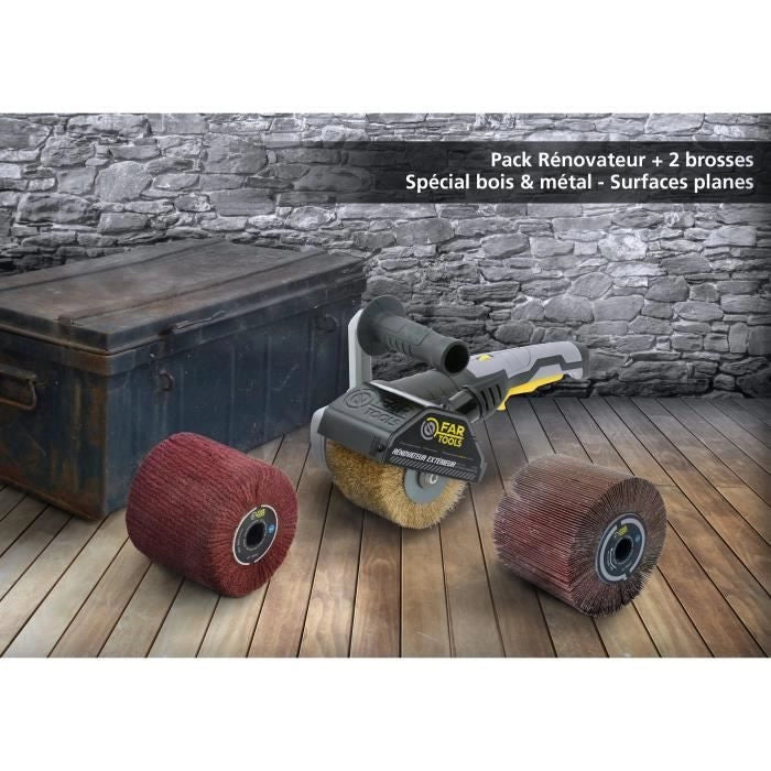 FARTOOLS Pack 615125: Renovator REX120C + spazzola flap e spazzola in fibra sintetica - Legno speciale e metallo - Superfici piane