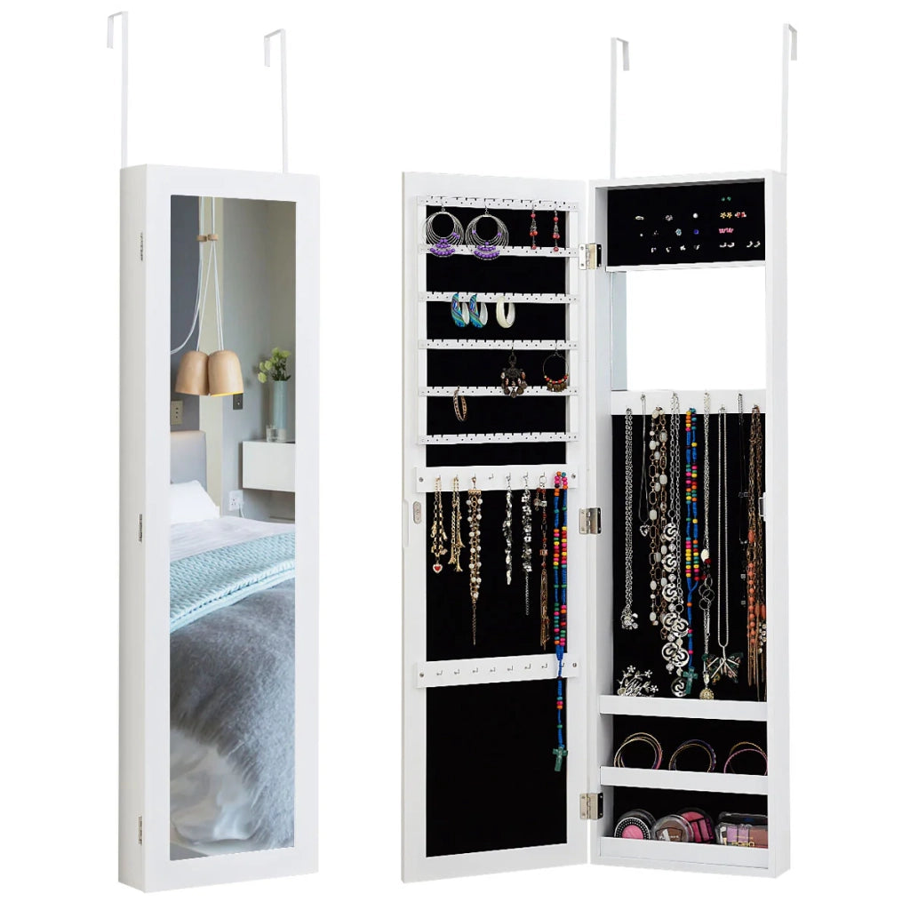 Mobiletto portagioie da parete con specchio 31,5 x 8,7 x 110 cm grande capienza design moderno MDF bianco 20_0010335