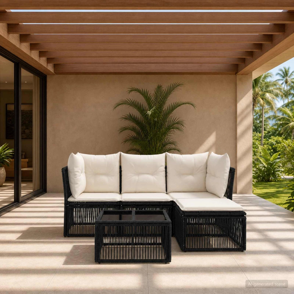 Set Divano da Giardino 5 pz Nero polyrattan 3434200