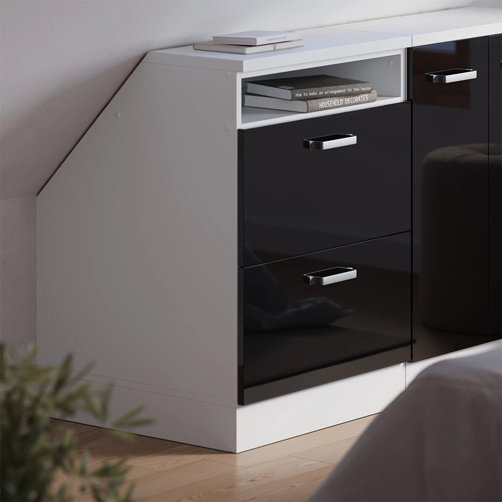 Mobile cucina sottotetto R-Line Nero lucido/Bianco 60 cm con 2 cassetti, carcassa 60 cm profondità Vicco