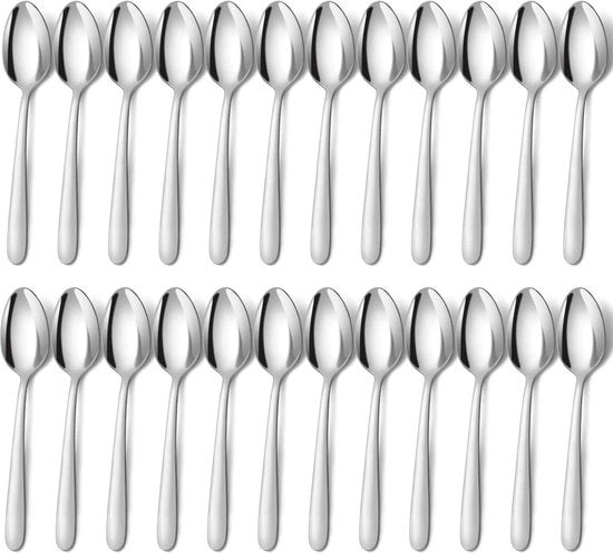 Set di 24 cucchiai, 20,4 cm, cucchiaio in acciaio inossidabile, cucchiaio da tavola lucidato a specchio, resistente alla lavastoviglie, cucchiaio d'argento per casa, cucina o ristorante