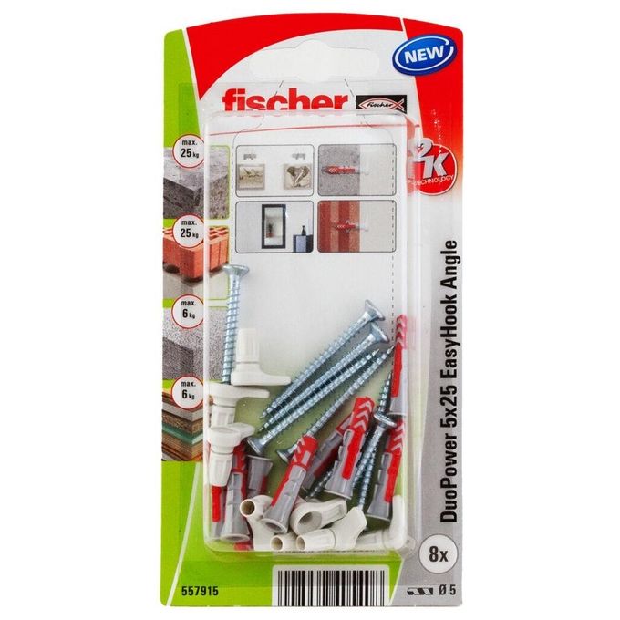 Fischer 557915 ancoraggio a vite e tassello 8 pz Kit di viti e tasselli a muro 25 mm