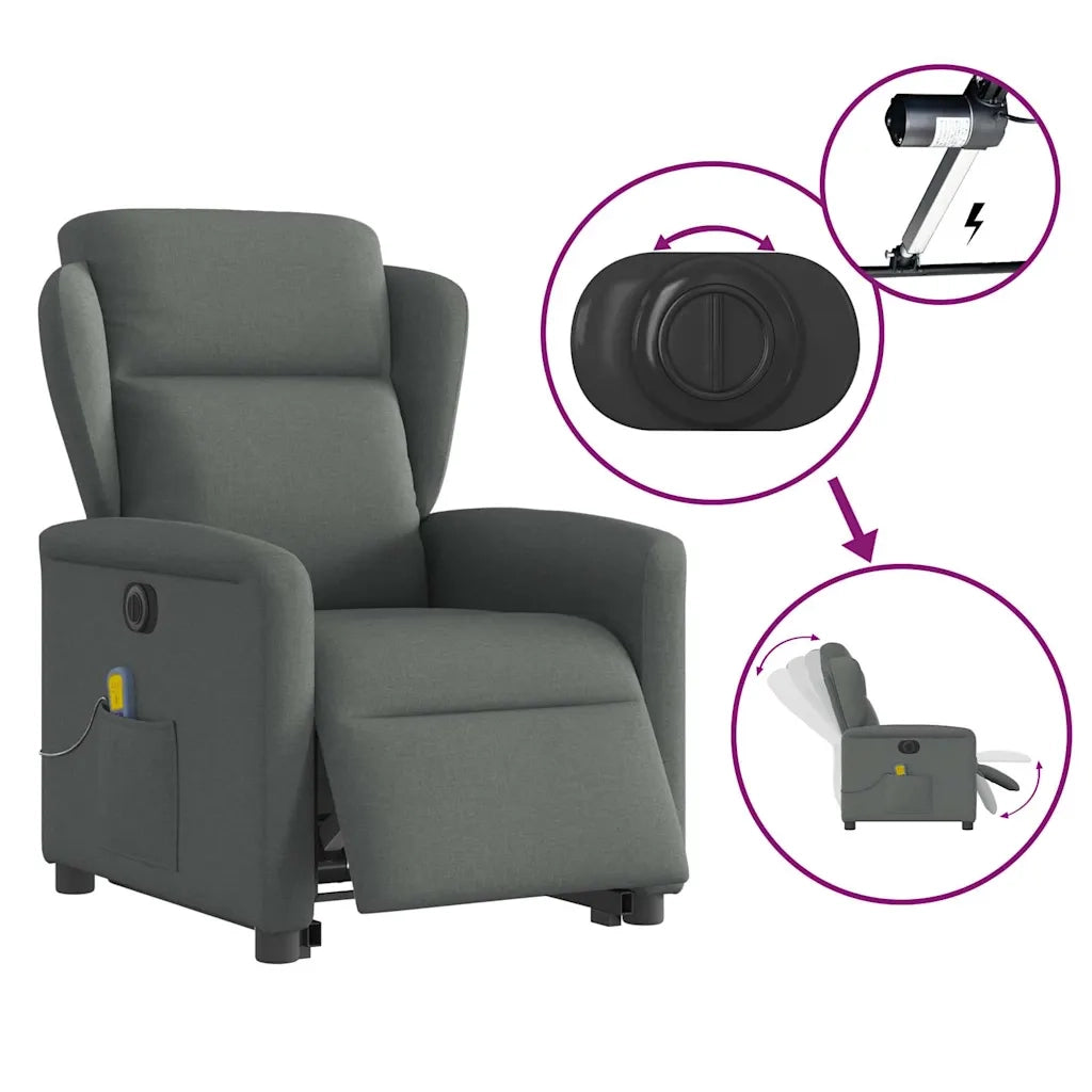 Poltrona Alzapersona Massaggi Elettrica Grigio Scuro Tessuto 3303165