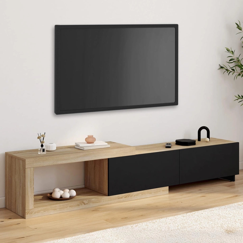 RAPHAEL Mobile TV estensibile a 2 ante in legno e nero 140-200 cm