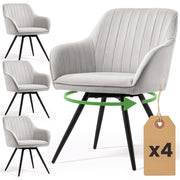 Set di 4 Sedie girevoli in velluto con cuciture TURNO Grigio gambe nere