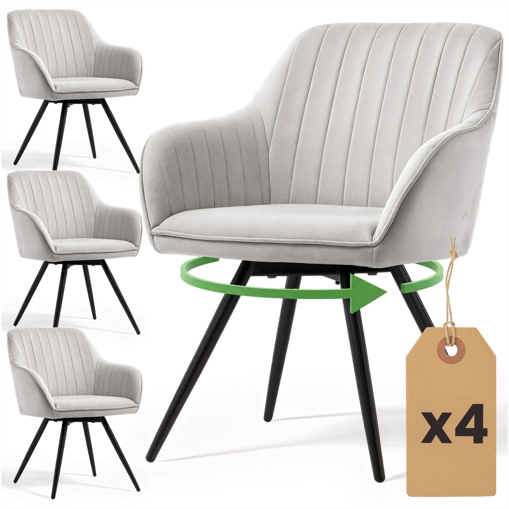 Set di 4 Sedie girevoli in velluto con cuciture TURNO Grigio gambe nere