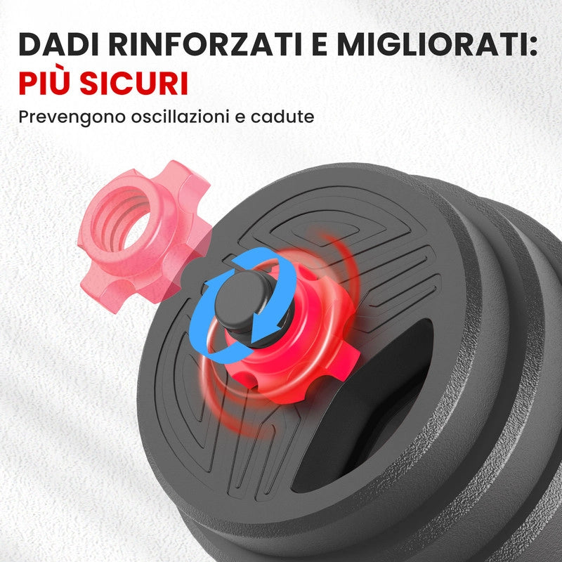 Set Manubri Regolabili 4 in 1 Multifunzionale, Trasformabile in Bilanciere Kettlebell Supporto Flessioni, Dadi Blocco Sicuro, Risparmio Spazio