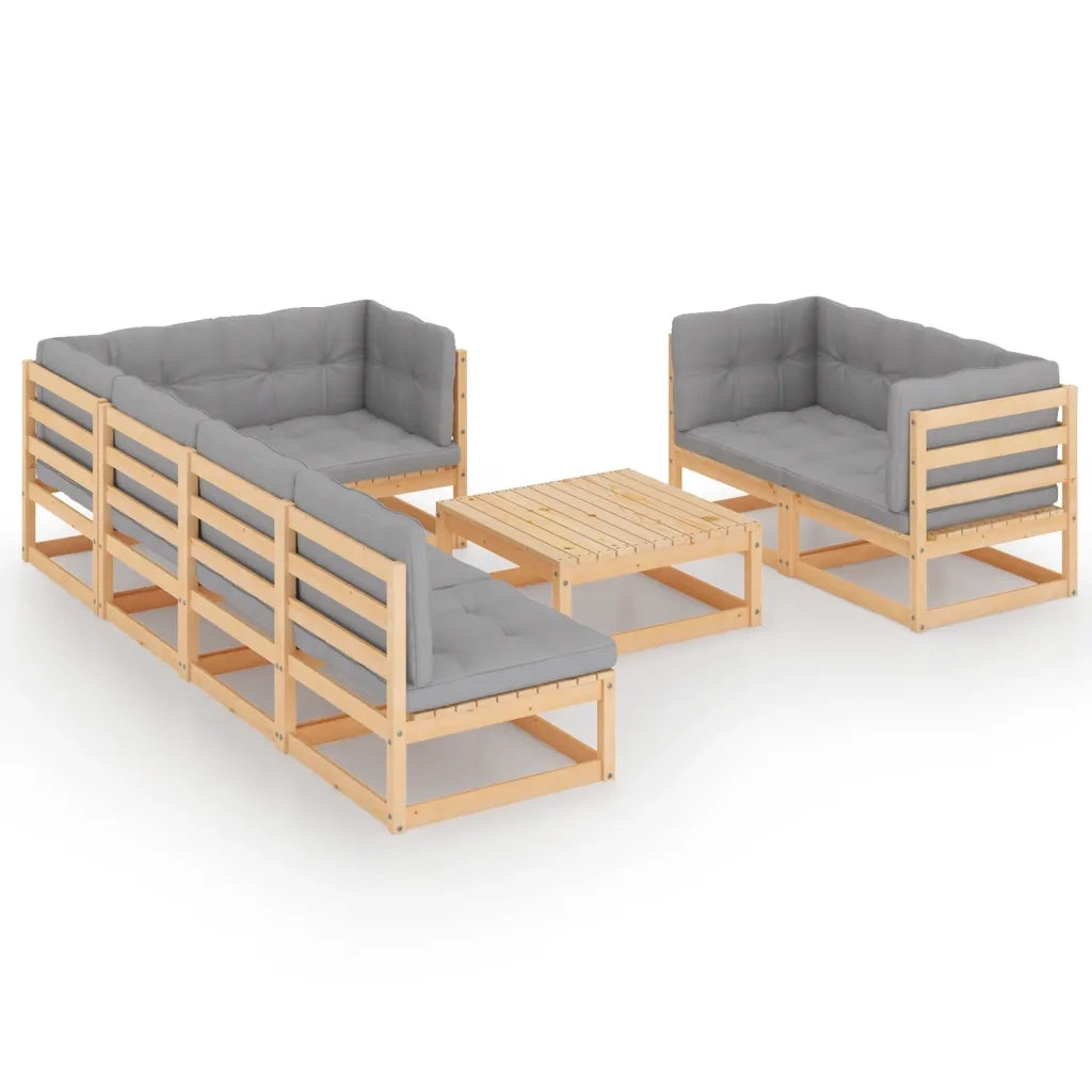 Set Salotto Giardino 8 pz Cuscini Antracite Legno Massello Pino 3076699