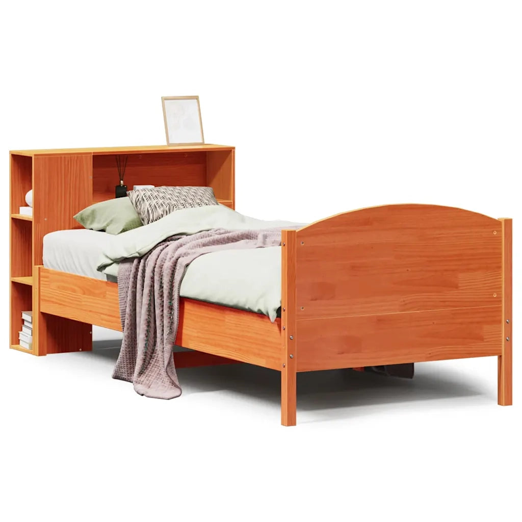 Letto Libreria senza Materasso Marrone Cera 100x200 cm in Pino 3323082