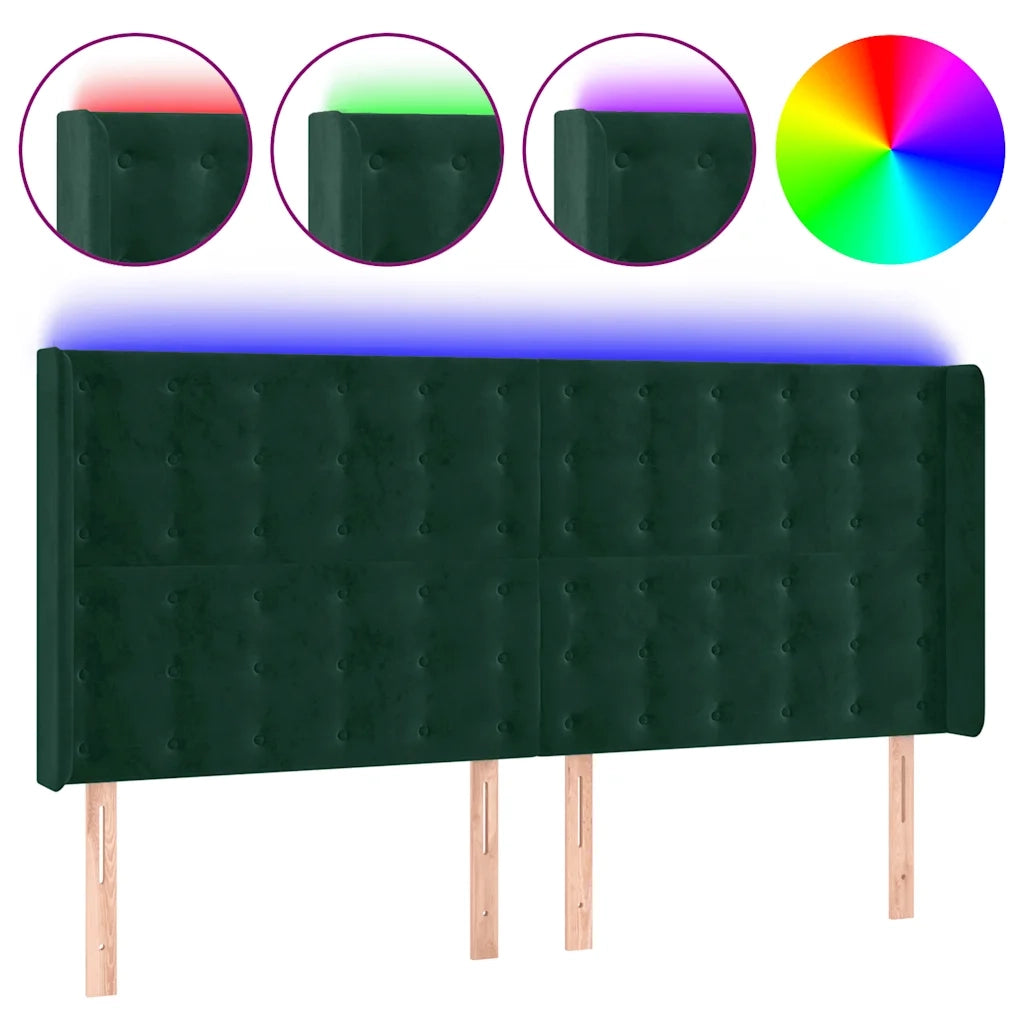 Testiera a LED Verde Scuro 203x16x118/128 cm in Velluto 3124551