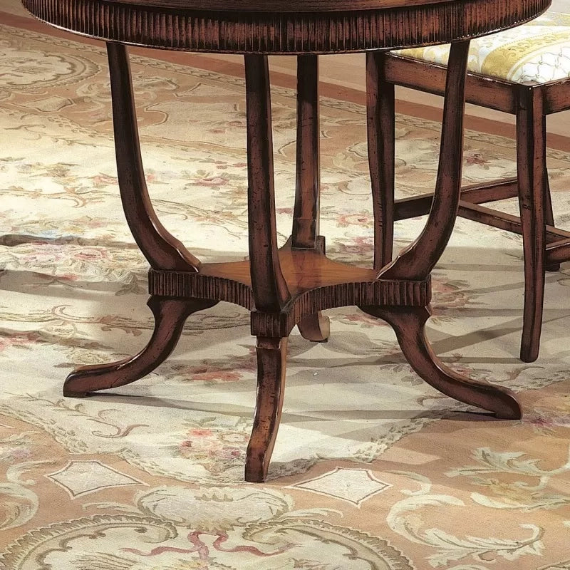 Tavolino rotondo inglese intarsiato legno massello bassano 90x90x75 - Mobili 2G
