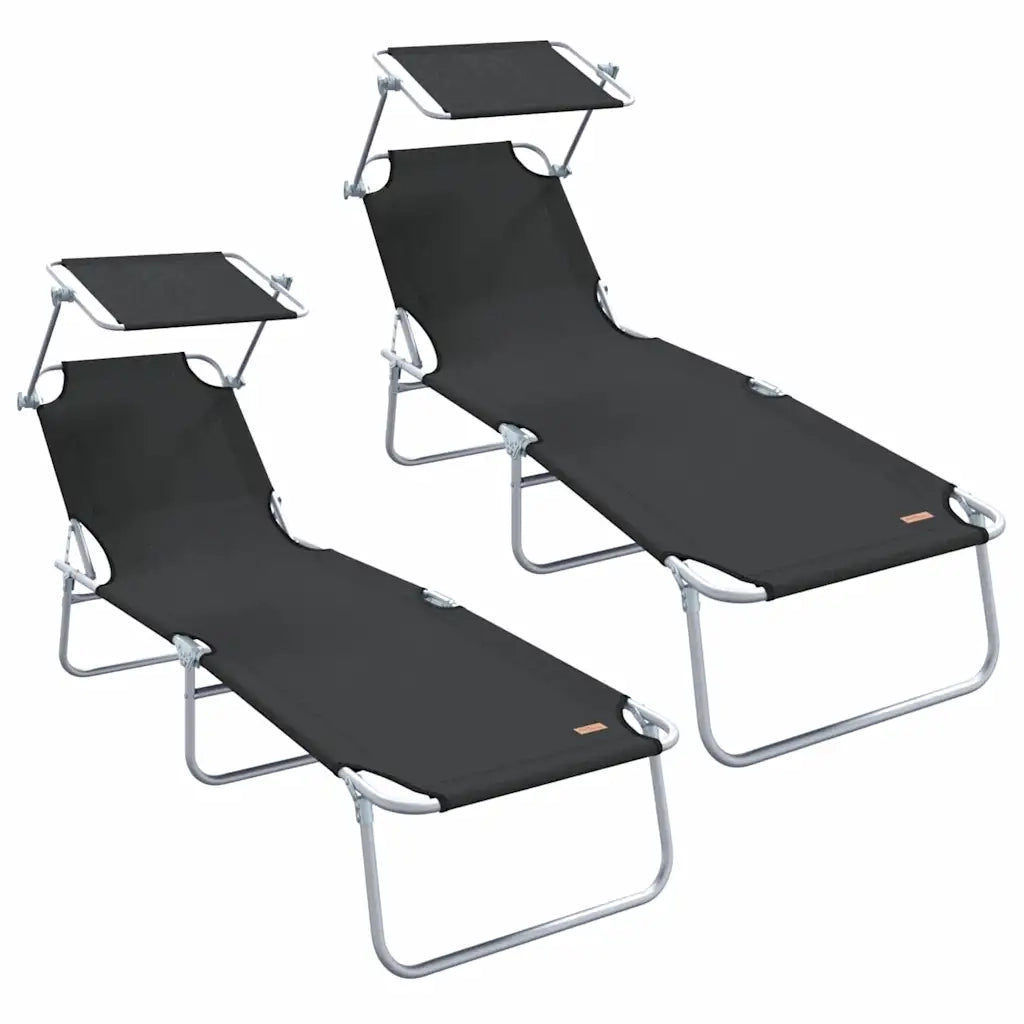 Lettino da sole 2 pcs Nero 58 x 188 x 77cm Poliestere 42003060