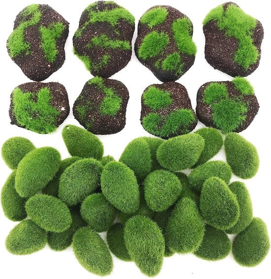 Pietre di muschio artificiale, 38 pezzi, 30 palline di muschio verde, muschio artificiale e 8 pezzi di pietra marrone, muschio artificiale per fiori, giardini dei fiori e artigianato