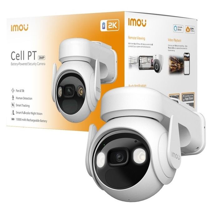 Imou Cell PT - Telecamera da Esterno a batteria con risoluzione 2K (3MP), Rilevamento Movimento/Umano, Visione Notturna a Colori, Audio Bidirezionale, IP66