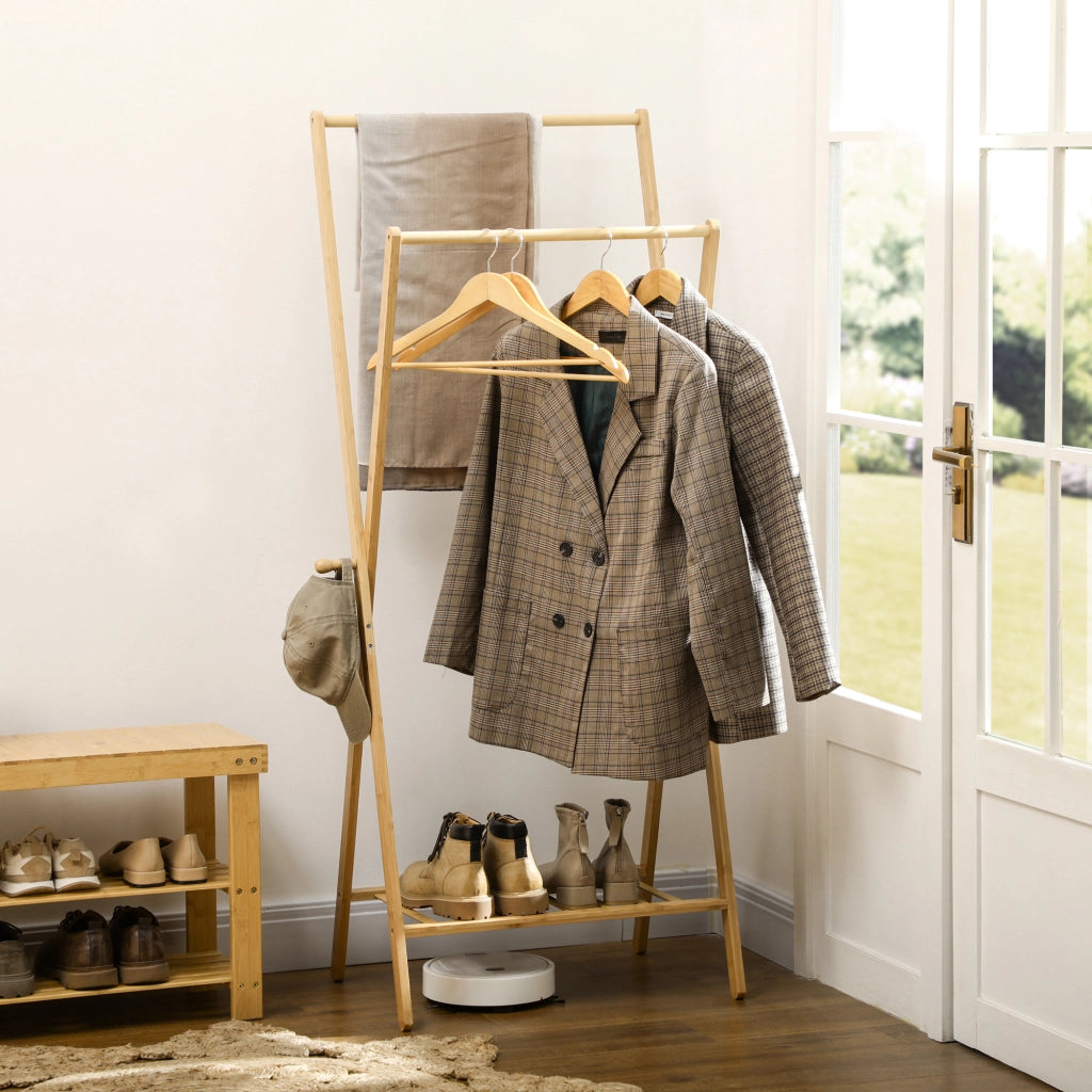 Appendiabiti con scaffale per scarpe e ganci ¨C zephmum ¨C 74x42x150 cm naturale