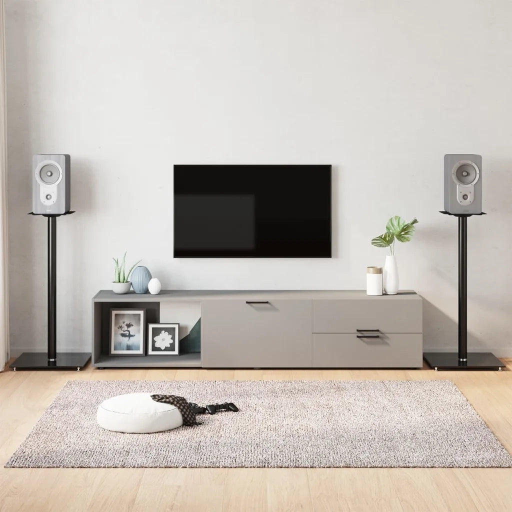 Pedane per Casse 2 pz Nero Vetro Temperato Design a 1 Pilastro CFW4850011