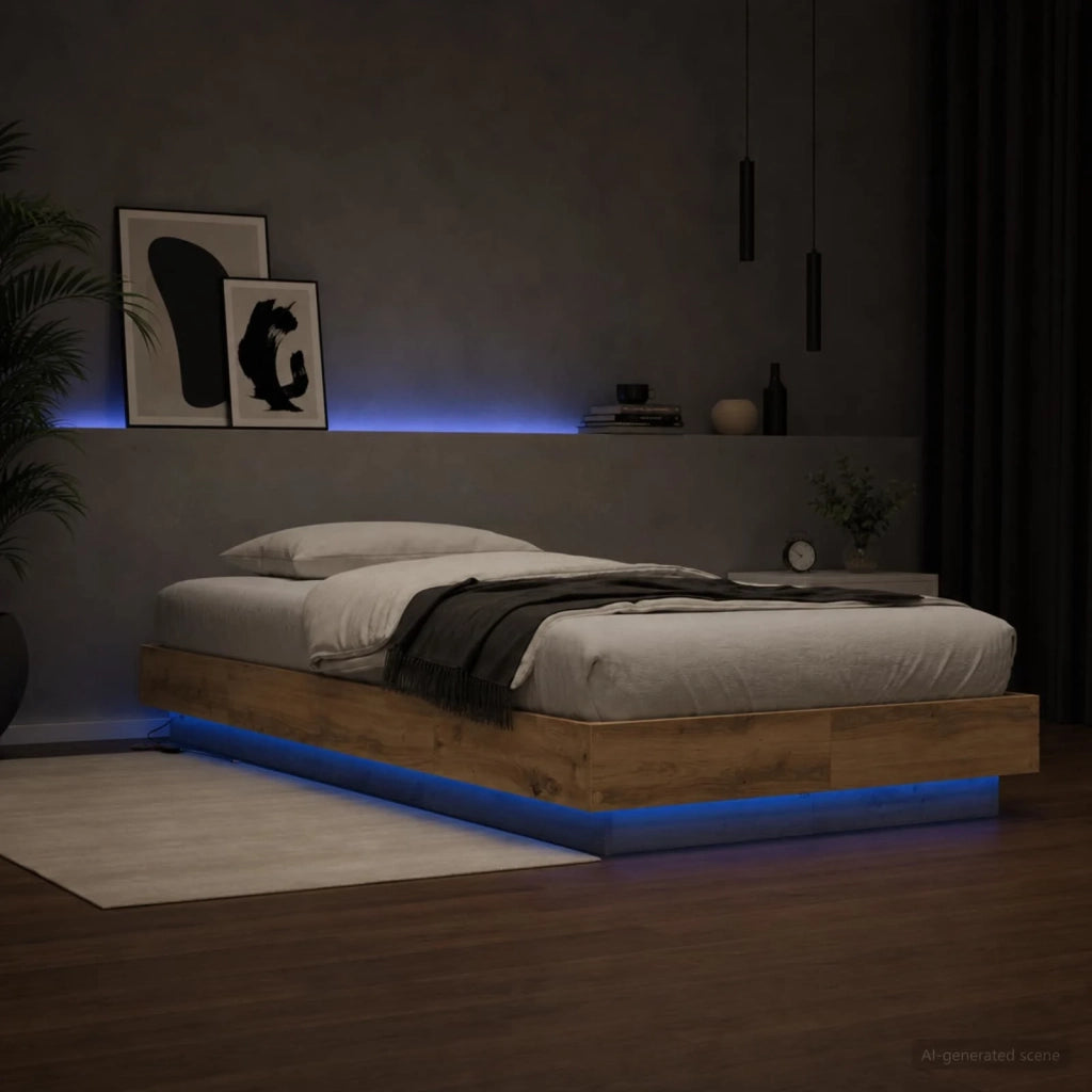 Letto con LED con strisce LED Rovere Artigianale 80 x 200 cm 3429588