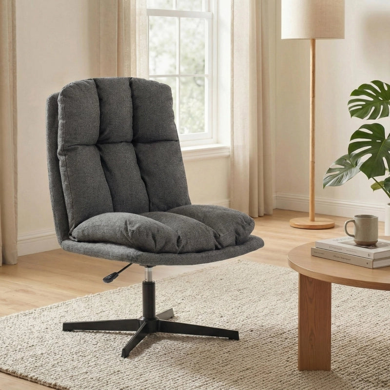 Poltrona girevole moderna senza braccioli, seduta ampia 62 cm, altezza regolabile, grigio scuro