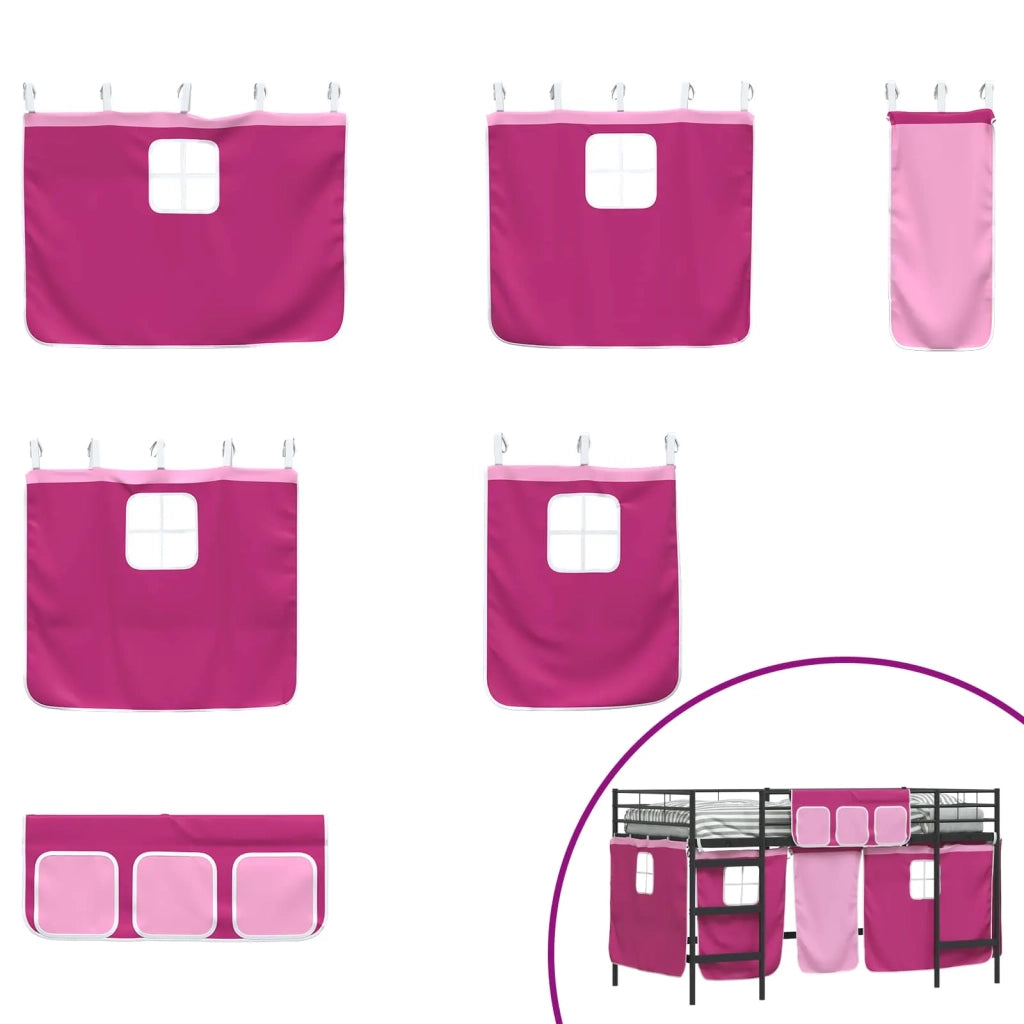 Struttura del Letto Loft per Bambini | Letto Infantile | Lettino con Tendine Nero e rosa