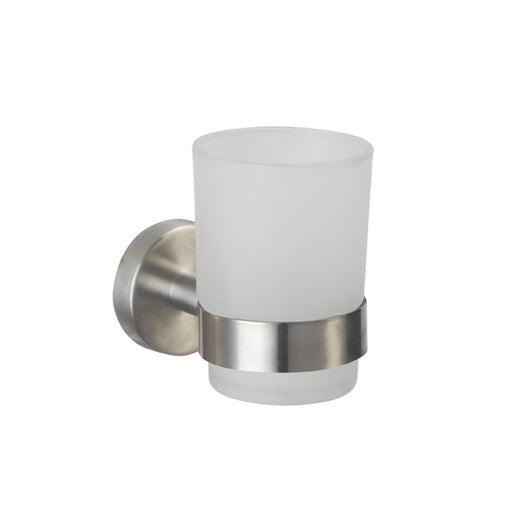 Porta spazzolini con bicchiere satinato steel - fissaggio ad incollo o con viti