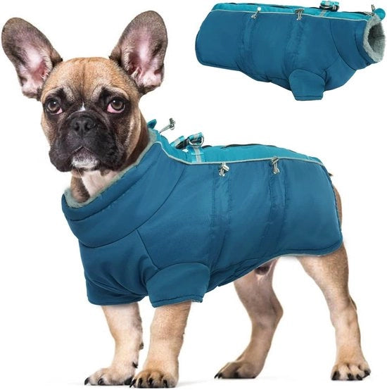 Giacca calda per cani con imbottitura polar soffice, invernale, impermeabile, impermeabile al vento, riflettente, confortevole per cani, blu, S, M, L.