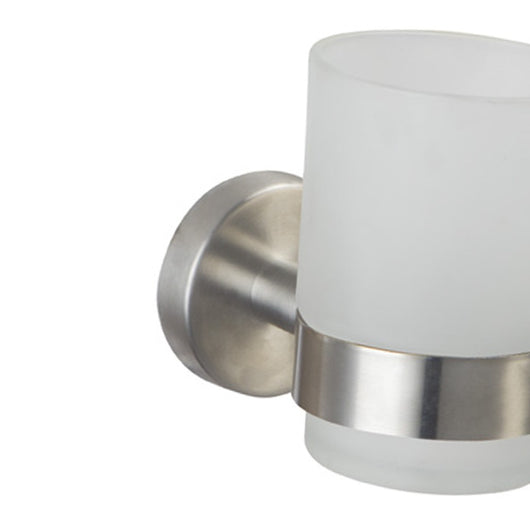 Porta spazzolini con bicchiere satinato steel - fissaggio ad incollo o con viti