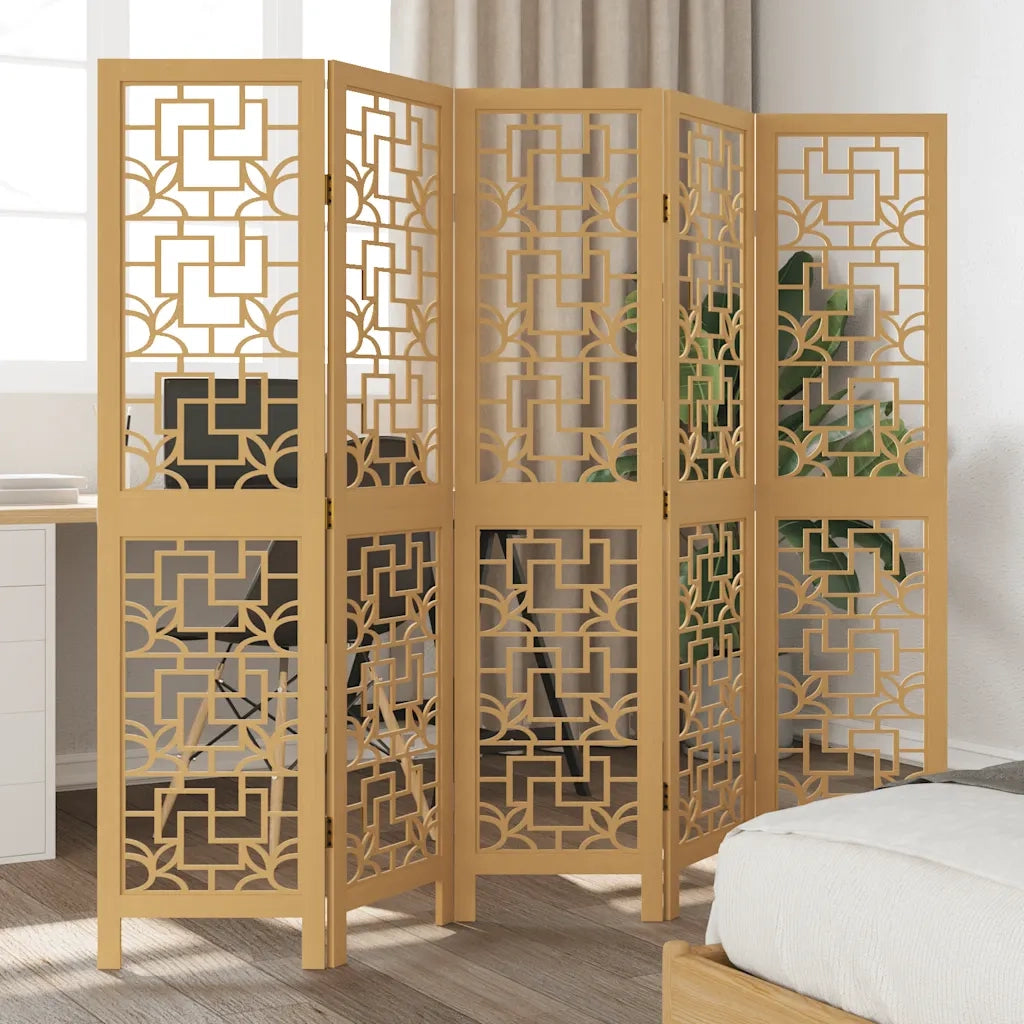 Divisorio Ambienti | Divider per stanze | Paravento 5 Pannelli Marrone Legno Massello Paulownia