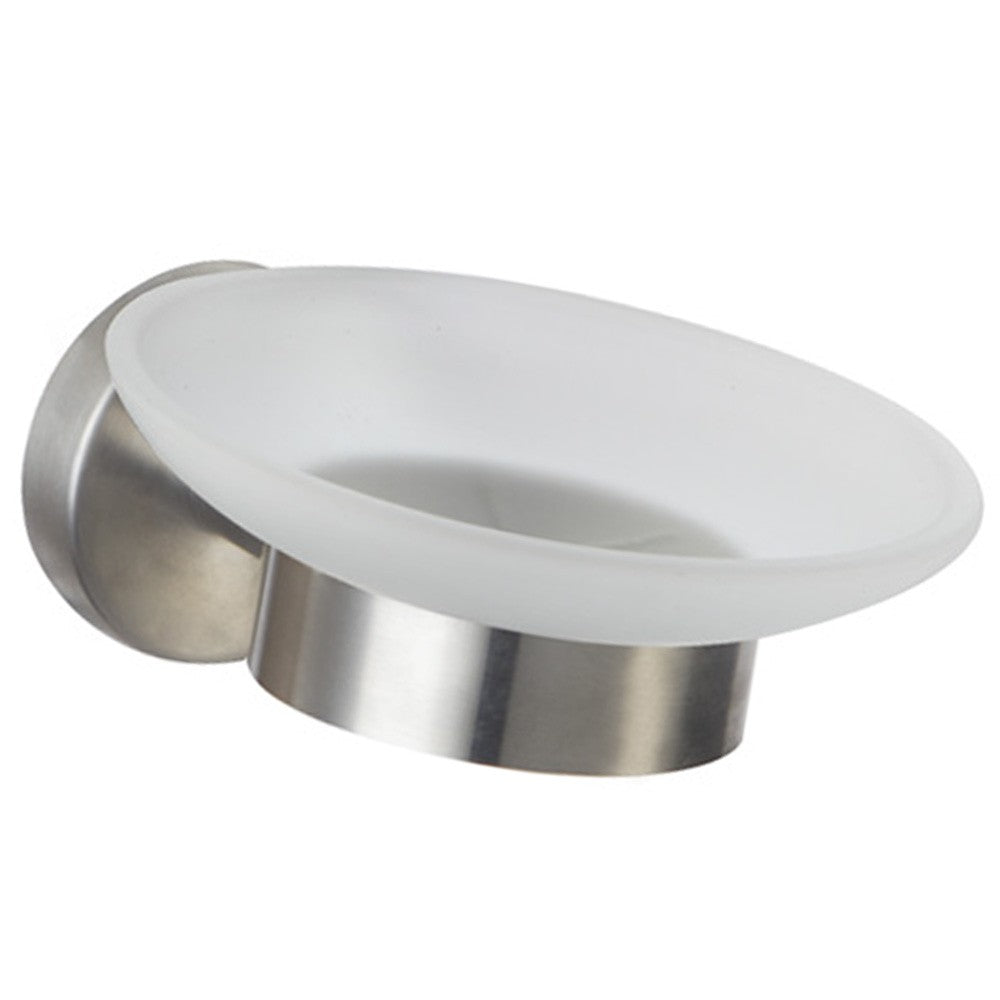 Porta sapone con bicchiere satinato serie steel - fissaggio ad incollo o con viti