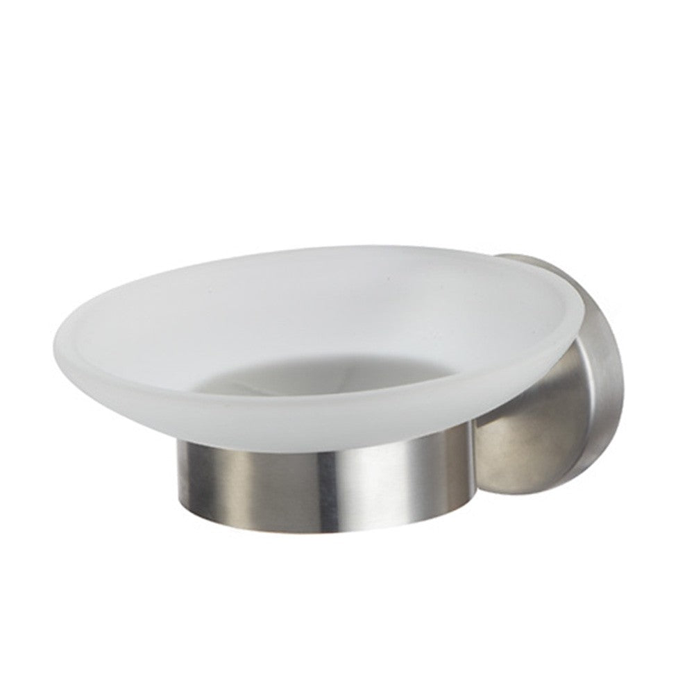 Porta sapone con bicchiere satinato serie steel - fissaggio ad incollo o con viti