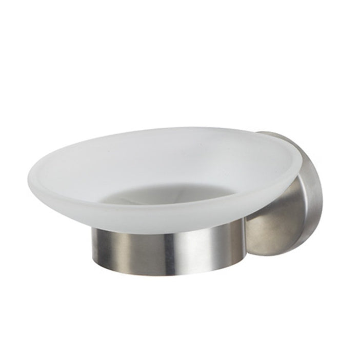 Porta sapone con bicchiere satinato serie steel - fissaggio ad incollo o con viti