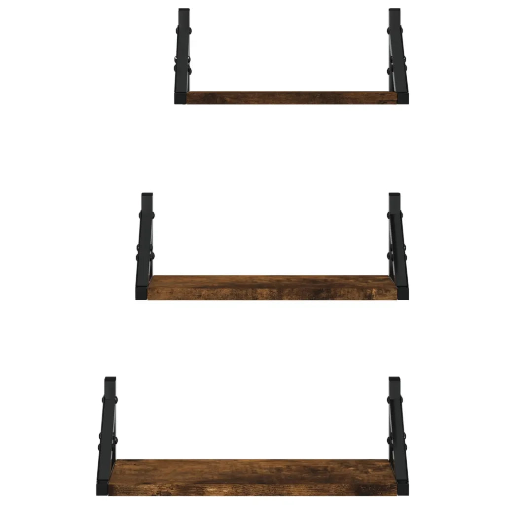 Set Mensole Parete 3pz Rovere Fumo in Legno Multistrato 836320
