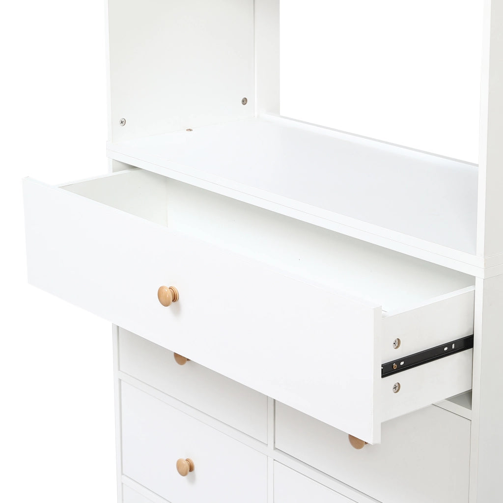 DESMIU Letto per bambini 90 × 200 cm con 5 cassetti contenitori e scrivania, senza materasso, in legno, bianco