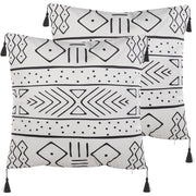 Set di 2 cuscini motivo geometrico nappe 45 x 45cm bianco e nero