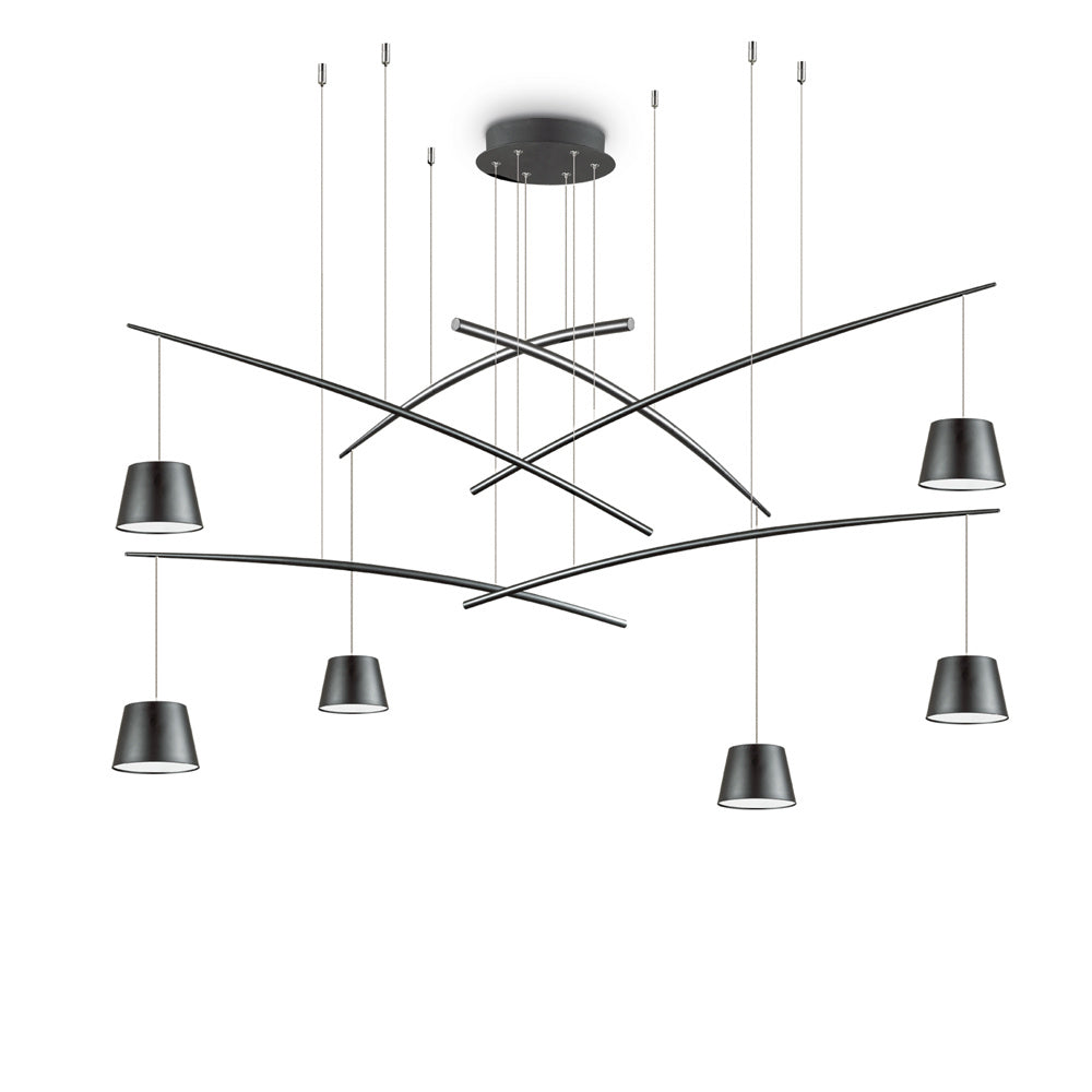 Sospensione Industrial-Minimal Fish Metallo Nero 6 Luci Led 37W 3000K Luce Calda