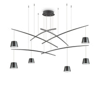 Sospensione Industrial-Minimal Fish Metallo Nero 6 Luci Led 37W 3000K Luce Calda