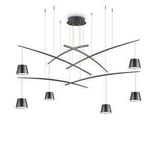 Sospensione Industrial-Minimal Fish Metallo Nero 6 Luci Led 37W 3000K Luce Calda