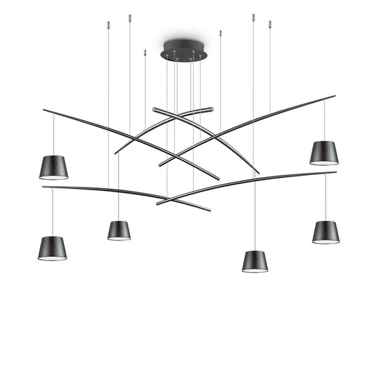Sospensione Industrial-Minimal Fish Metallo Nero 6 Luci Led 37W 3000K Luce Calda