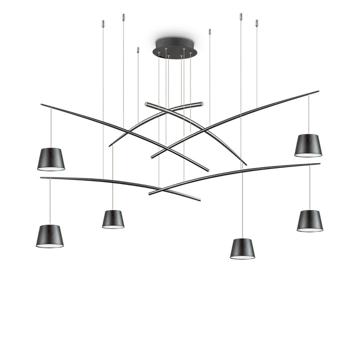 Sospensione Industrial-Minimal Fish Metallo Nero 6 Luci Led 37W 3000K Luce Calda