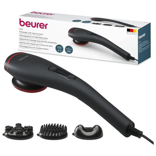 Beurer MG 24 Massaggiatore con Massaggio Vibrante e Benefica Funzione Calore, 2 Livelli di Intensità e 3 Accessori Intercambiabili