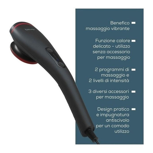 Beurer MG 24 Massaggiatore con Massaggio Vibrante e Benefica Funzione Calore, 2 Livelli di Intensità e 3 Accessori Intercambiabili