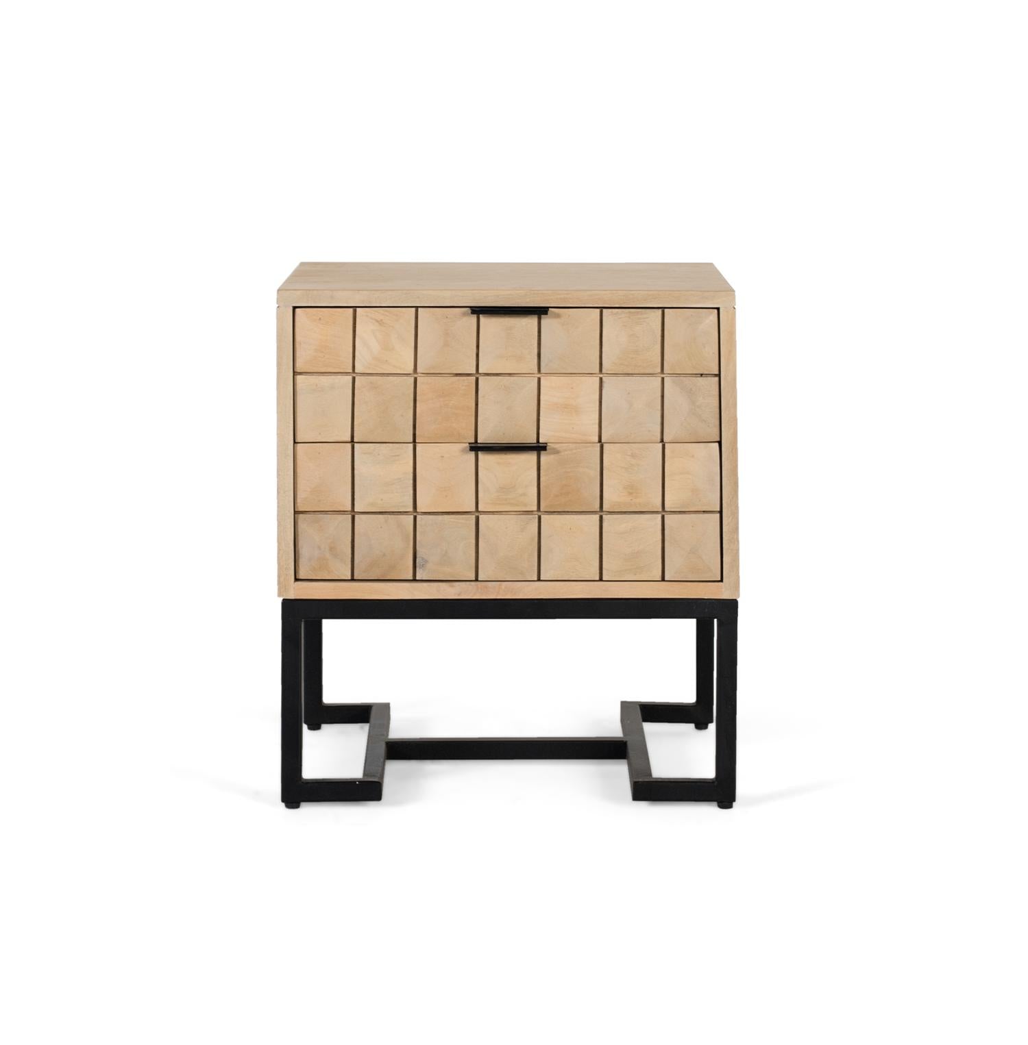 Comodino fatto a mano in legno di mango con venature naturali