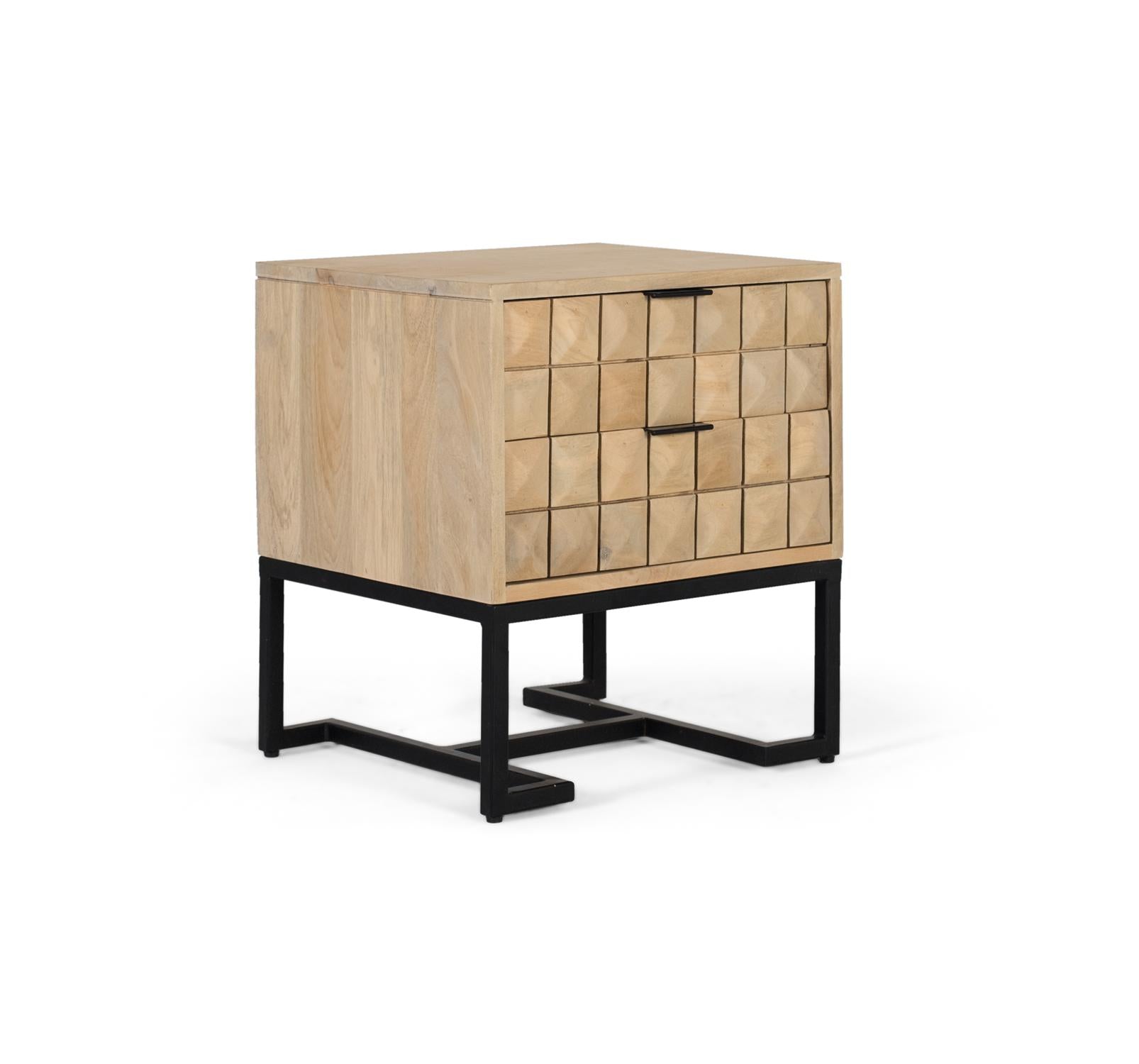 Comodino fatto a mano in legno di mango con venature naturali