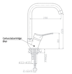 Rubinetto miscelatore cucina canna squadrata a ponte