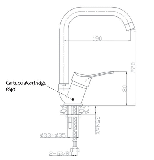 Rubinetto miscelatore cucina canna squadrata a ponte