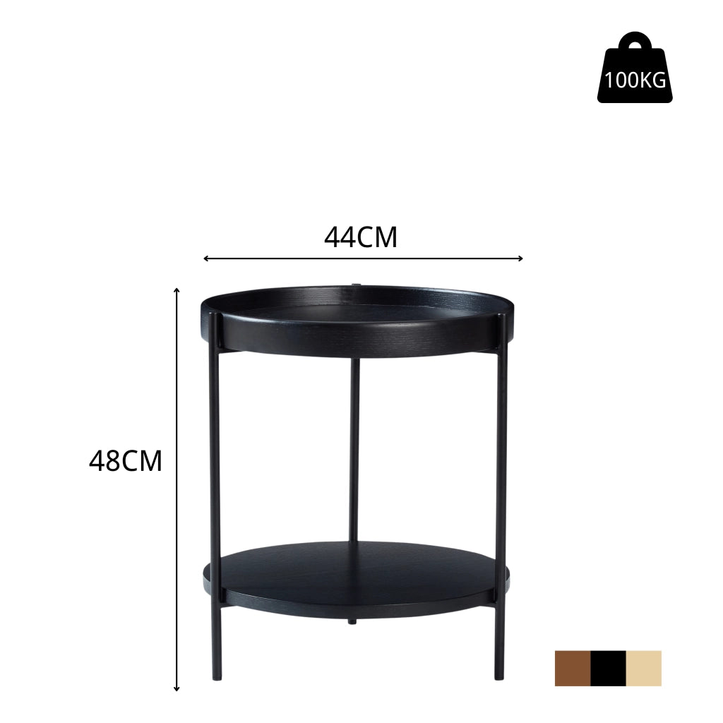 TAVOLINO DA CAFFÈ rotondo a 2 ripiani Ø69x38 cm nero in legno massello e MDF