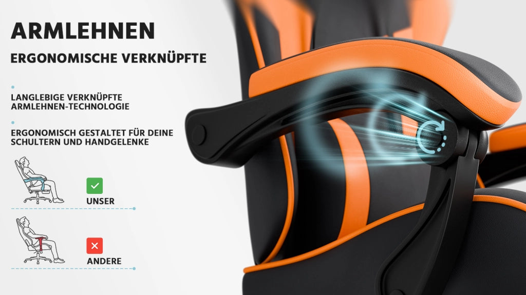 Sedia Gaming Ergonomica con Supporto Lombare ¨C MINIMAL ¨C Similpelle Nero Arancione, Schienale Regolabile